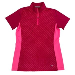 Nike Shirt Womens‎ Medium Pink Polo DriFit Golf Short Sleeve HalfZip Logo